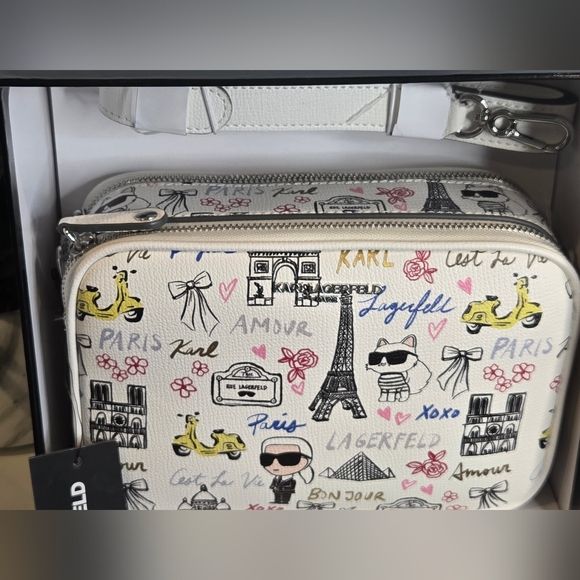 Karl Lagerfeld Winter White Paris Print Crossbody Bag - Picture 3 of 5